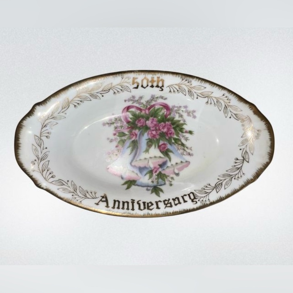 Royal Crown 50th Anniversary Shallow Oval Floral &‎ Bells Serving Bowl